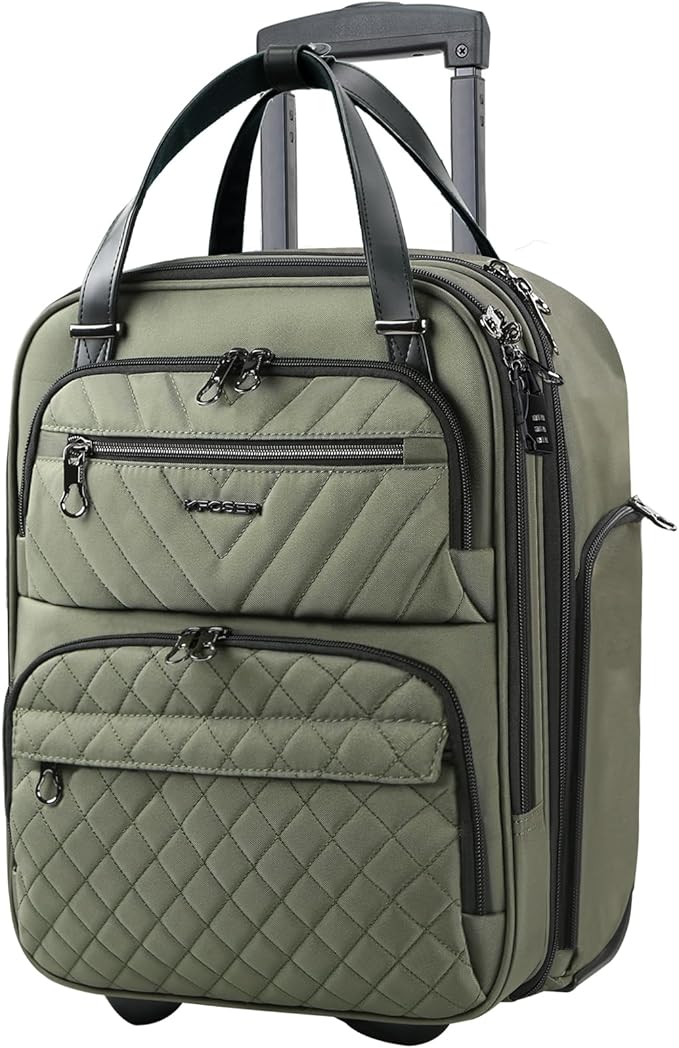 KROSER Carry On Underseat Multi-functional, 16-inch Underseater Lightweight Overnight Suitcase for Women, Olive