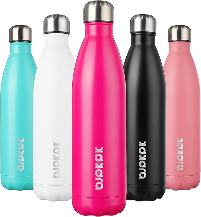 BJPKPK 25oz Insulated Stainless Steel Water Bottles,Sports Water Bottles Keep Cold for 24 Hours and Hot for 12 Hours,Pink