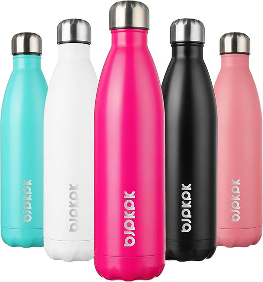 BJPKPK 25oz Insulated Stainless Steel Water Bottles,Sports Water Bottles Keep Cold for 24 Hours and Hot for 12 Hours,Pink