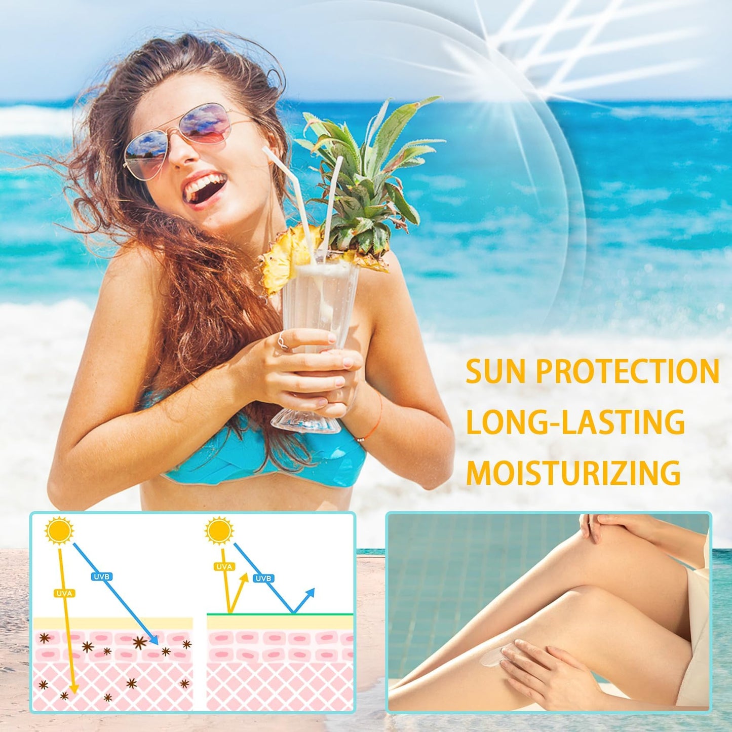 3PCS Moisturizing Sunscreen SPF 50+ PA+++,Travel Size Sunblock,Non-Greasy Waterproofing Sunscreen Lotion for Face and Body,Lightweight Mineral Sun screen Set, 1.05 Oz