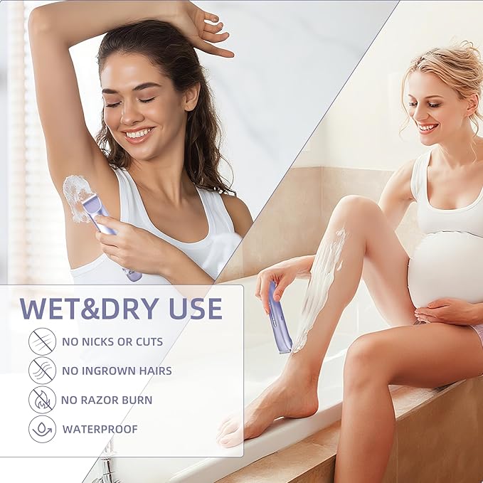 Bikini Trimmer for Women,Dual Head Shaver, IPX7 Waterproof, Compact Travel Design Bikini Shaver for Public Hair, Facial and Body(Purple)