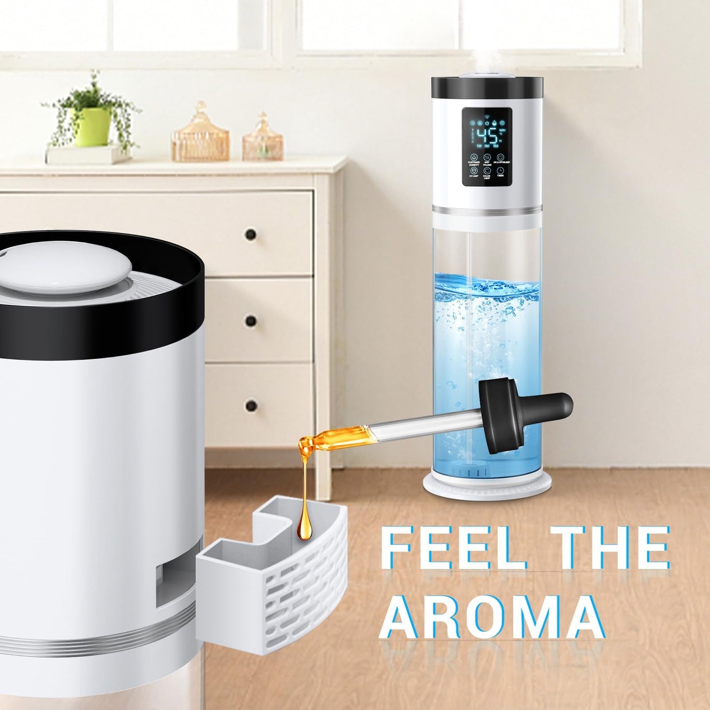 8L/2.1 Gal Humidifiers for Bedroom Large Room, 4 Levels Cool Mist Humidifier with Clear Tank, 7 Color Lights Essential Oil Diffuser with 16H Timer, Top Fill Air Humidifier for Home Plants Office