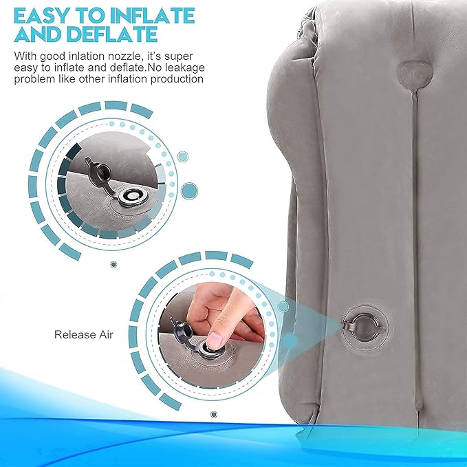 Inflatable Travel Pillow, Airplane Neck Pillow for Sleeping, Supports Head and Chin for Airplanes,Trains,Cars and Office Napping with 3D Eye Mask and Earplugs and Portable Drawstring Bag