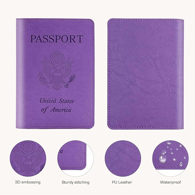Cnycmy Passport Holder–Slim Travel Organizer for Passport, RFID Blocking,Boarding Pass, Credit Cards | Vegan Leather & Anti-Theft Design (Purple5)