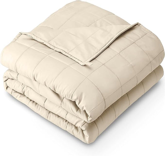 Bare Home Weighted Blanket Full or Queen Size 15lb (48" x 72") for Adults - All-Natural 100% Cotton - Premium Heavy Blanket Nontoxic Glass Beads (Sand, 48"x72")