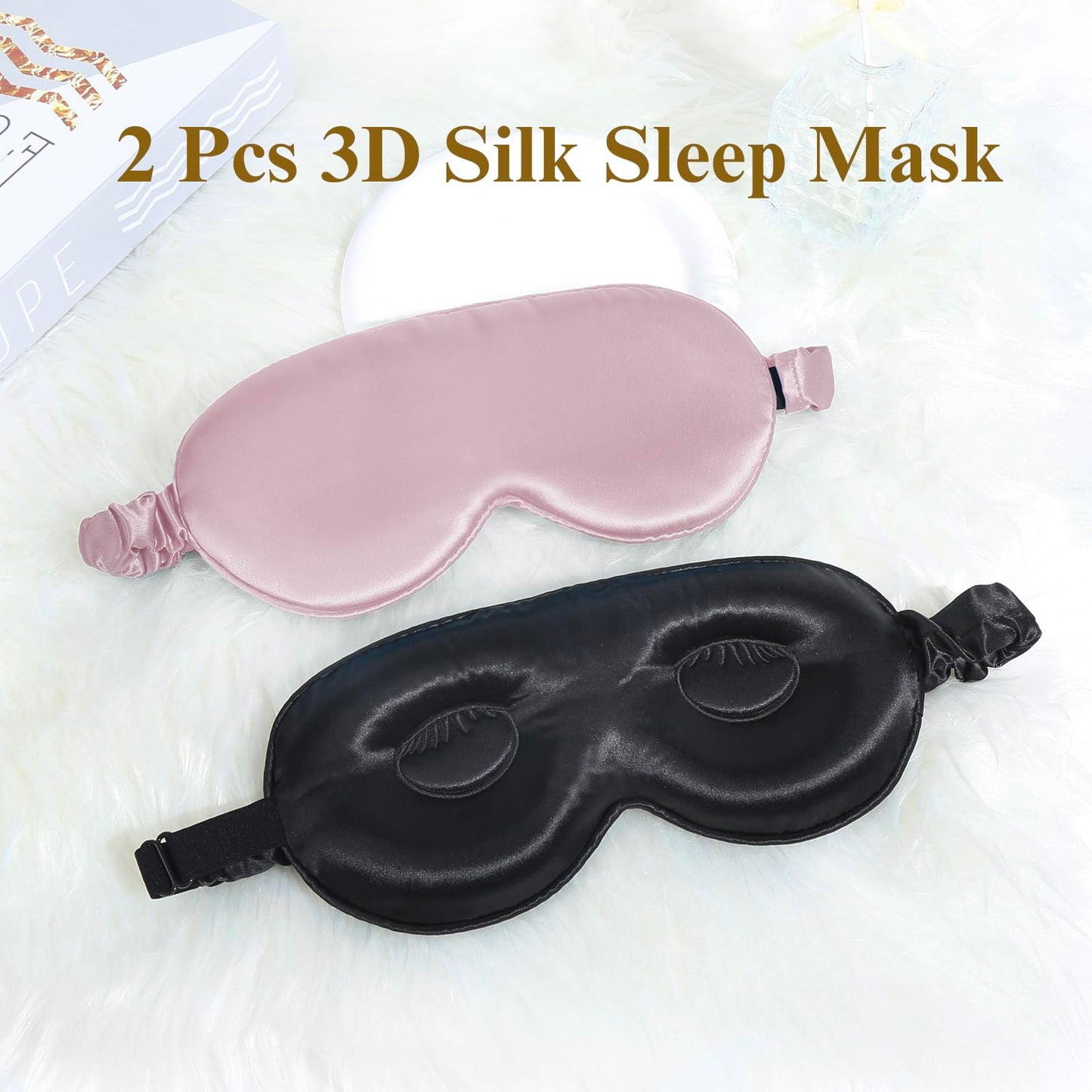 BeeVines 2 Pack 3D Sleep Mask 22 Momme Mulberry Silk Sleeping Eye Masks, Weighted Eye Cover for Lash Extensions, Night Light Blocking Blindfold, 100% Blackout Satin Covers Blindfolds for Men & Women