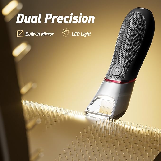 Body Hair Trimmer for Men: Pubic Hair Trimmer with Mirror & LED Light - Electric Ball Shavers with Ceramic Blades & Travel Lock - Body Groomer IPX7 Waterproof Wet/Dry Use for Groin/Chest/Legs