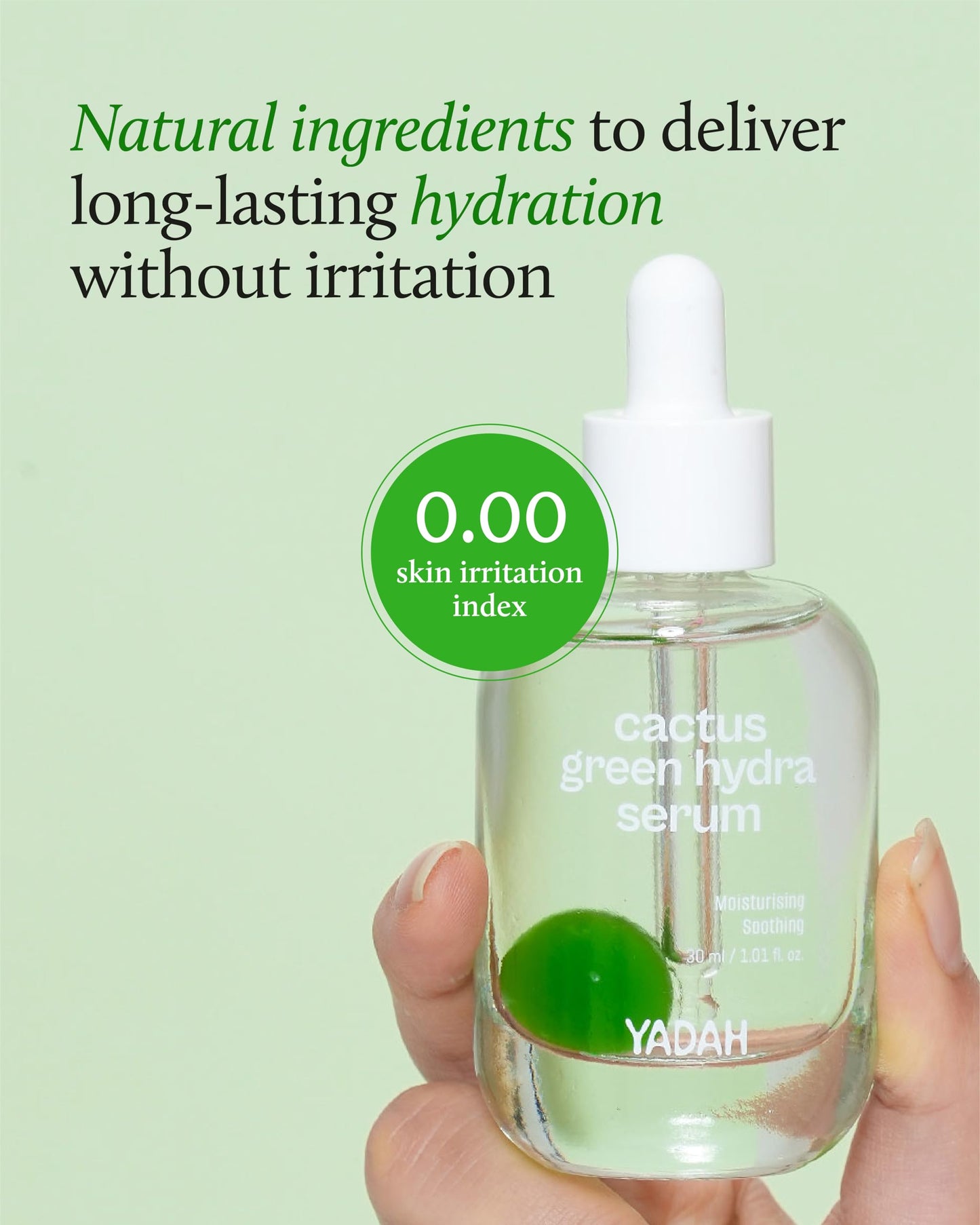 YADAH Cactus Green Hydra Serum (1.01fl oz) - Hydration, Oil-Moisture Balance, Strengthen Skin Barrier. Niacinamide, Adenosine.