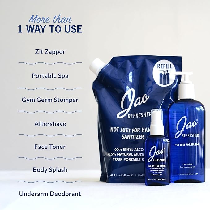 Jao Brand Refresher Refill | Multipurpose Travel Hand Sanitizer, Face Moisturizer, Toner For Face, & Aftershave | Skin Care Travel Essentials | Plant-based | No Parabens, No Sulphates | 28.4 oz