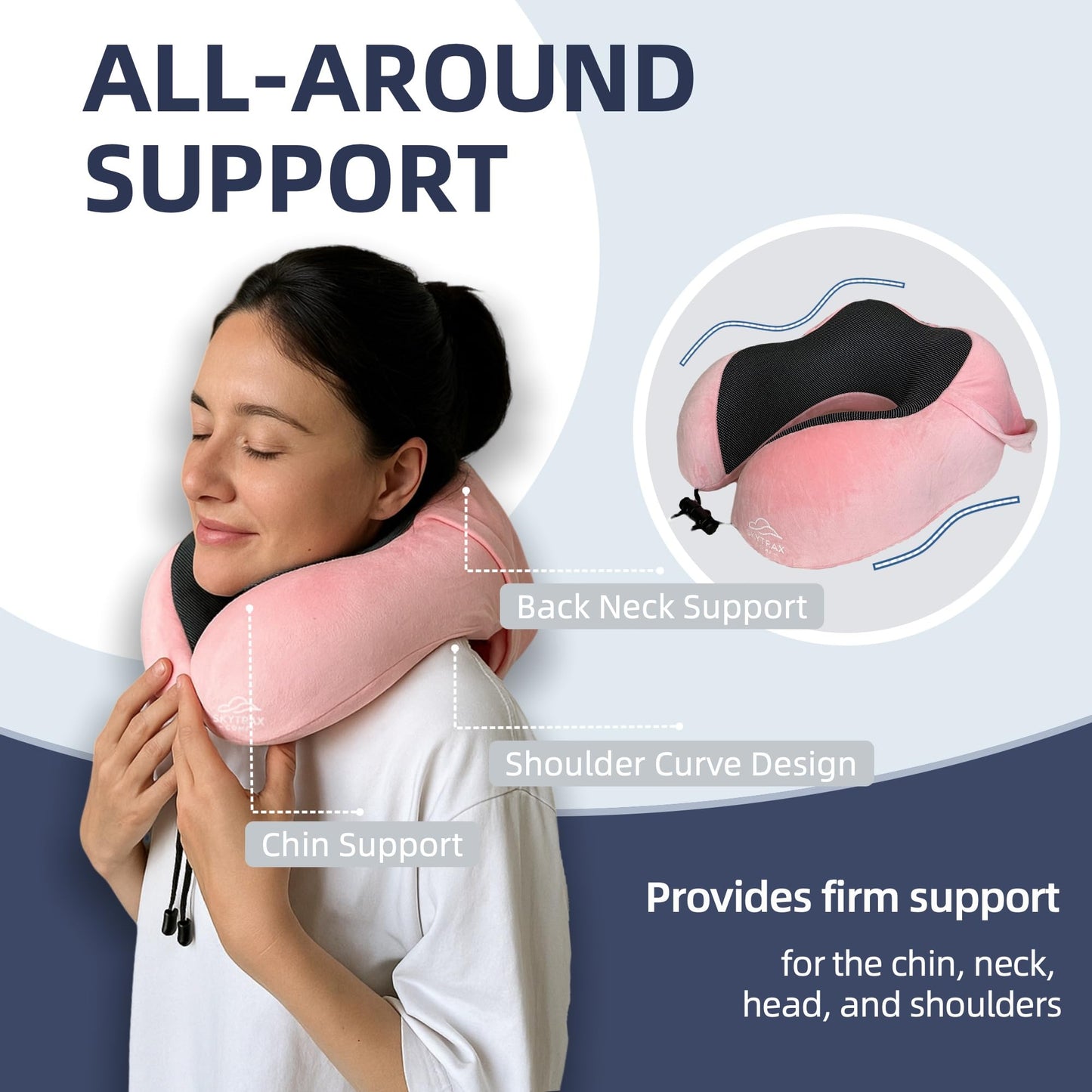 Travel Pillow with Extra Large Hood for Airplane Long Flights Privacy and Comfort Memory Foam with Velvet Cover for Road Trip Head&Neck Support for Plane Office Cars Sleeping & Rest (Pink)