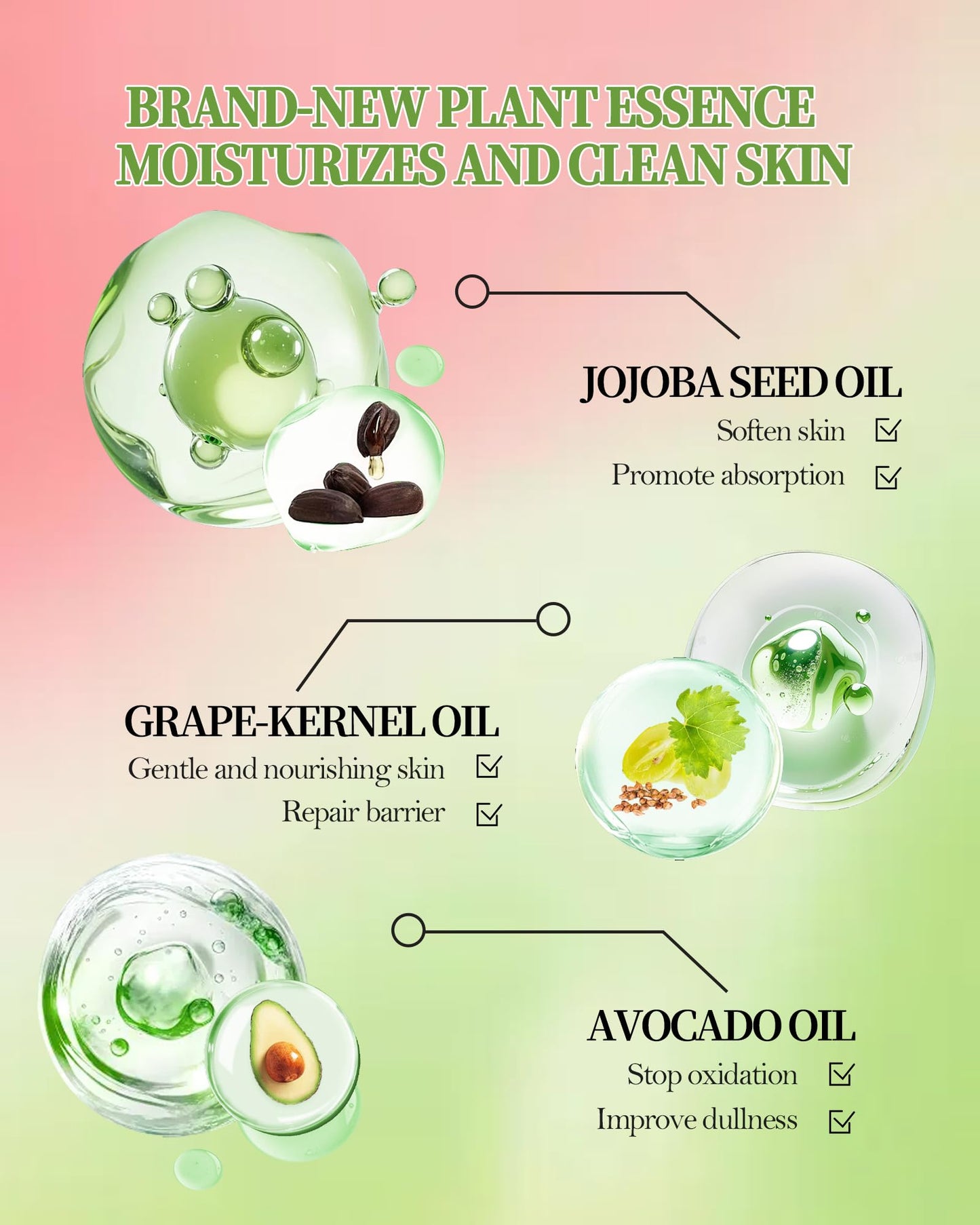 Makeup Remover Oil Portable Kit-7 Pcs Mini Travel Size Bottles Cleansing Oil for Face,Skincare Small Makeup Remover Oils,Deep Cleaning without Clogging Pore,for Dry & Neutral Skin (Green)