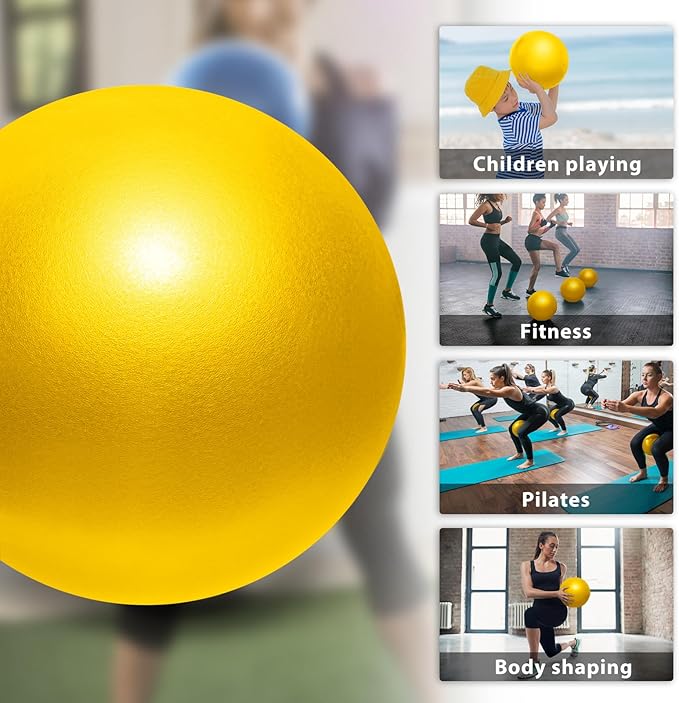 Cikyner Soft Pilates Ball, Small Exercise Ball 9 Inch Mini Gym Ball with Inflatable Straw, Suitable for Pilates, Yoga, Full Body Training, Physical Therapy and Balance improving at Home, Gym & Office