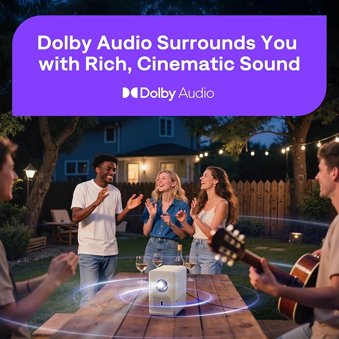 Aurzen Roku TV Smart Projector with Wifi and Bluetooth, D1R Cube Roku Streaming Experience Built-in, Sealed Optical Engine, 1080P FHD, Dolby Audio, Portable Mini Projector for Home/Outdoor Movies