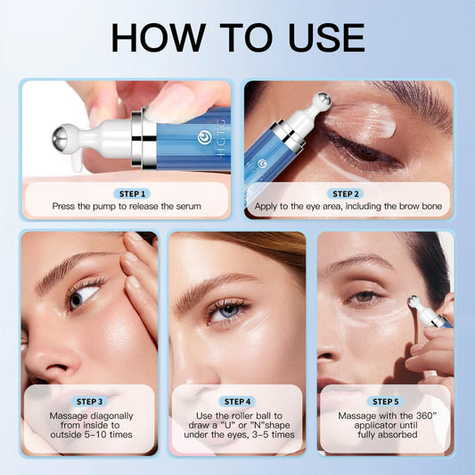 Eye Serum with 5% Caffeine & 5% Retinol for Dark Circles, Puffiness Puffy Bags & Wrinkles Fine Lines - Under Eye Cream Anti Aging Treatment with 360° Massage Roller Ball for Men & Women