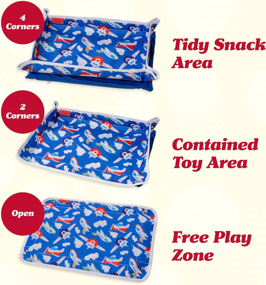 Lusso Gear Airplane Tray Table Cover Travel Essentials - Black, Modern Linen - Portable Organizer & Tablet Holder - Airplane Travel Accessories & Road Trip Essentials