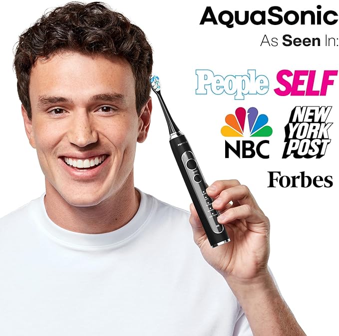 Aquasonic Black Series PRO – Ultra-Whitening Electric Toothbrush – 5 Modes & Smart Timers – Premium Travel Case & 6 Proflex Brush Heads – ADA Accepted Toothbrush