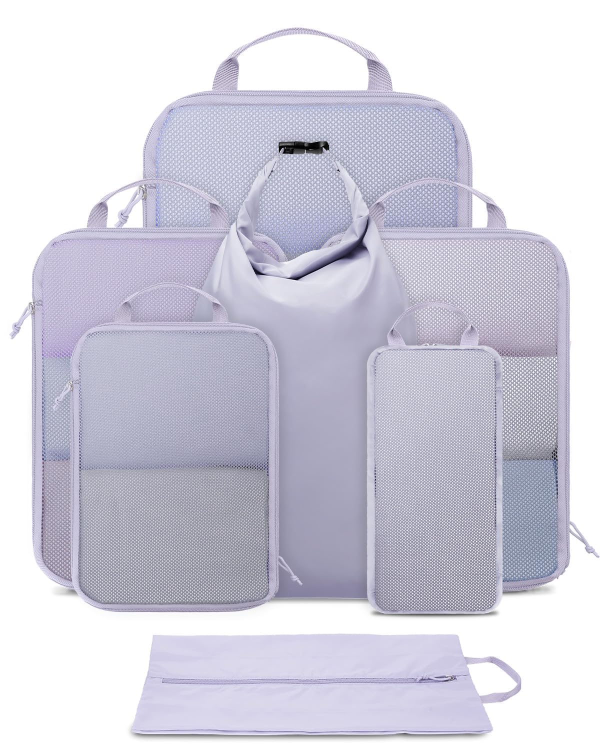 Ceneda 7 Set Compression Packing Cubes for Travel, Expandable Luggage Organizer with Shoe & Laundry Bags, Lightweight Suitcase Packing Cubes for Women & Family, Carry-On, Cruise, Vacation(Purple)