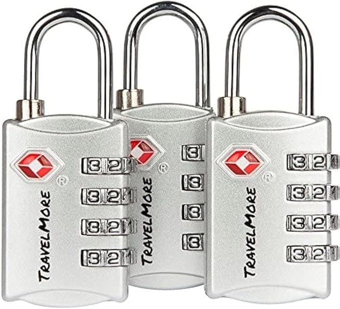 3 Pack TSA Luggage Locks with 4 Digit Combination – Heavy Duty Set Your Own Padlocks for Travel, Baggage, Suitcases & Backpacks - Silver