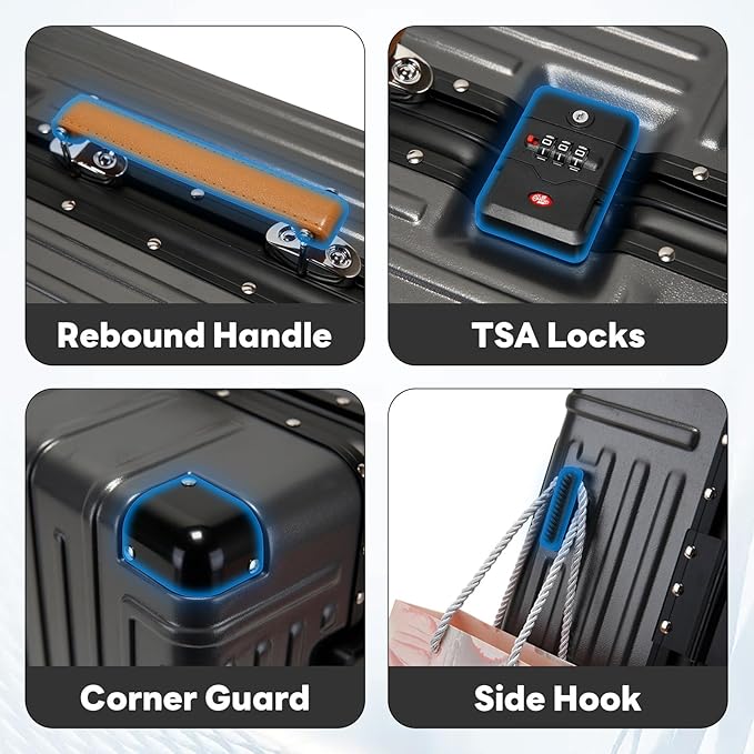 20 Inch Carry On Luggage Suitcase TSA Locks Approved Hardside Lightweight Suitcase With Cup Holder Carry-On Luggage With USB Port Zipperless Design Airline-Approved 360° 8 Double Spinner Wheels