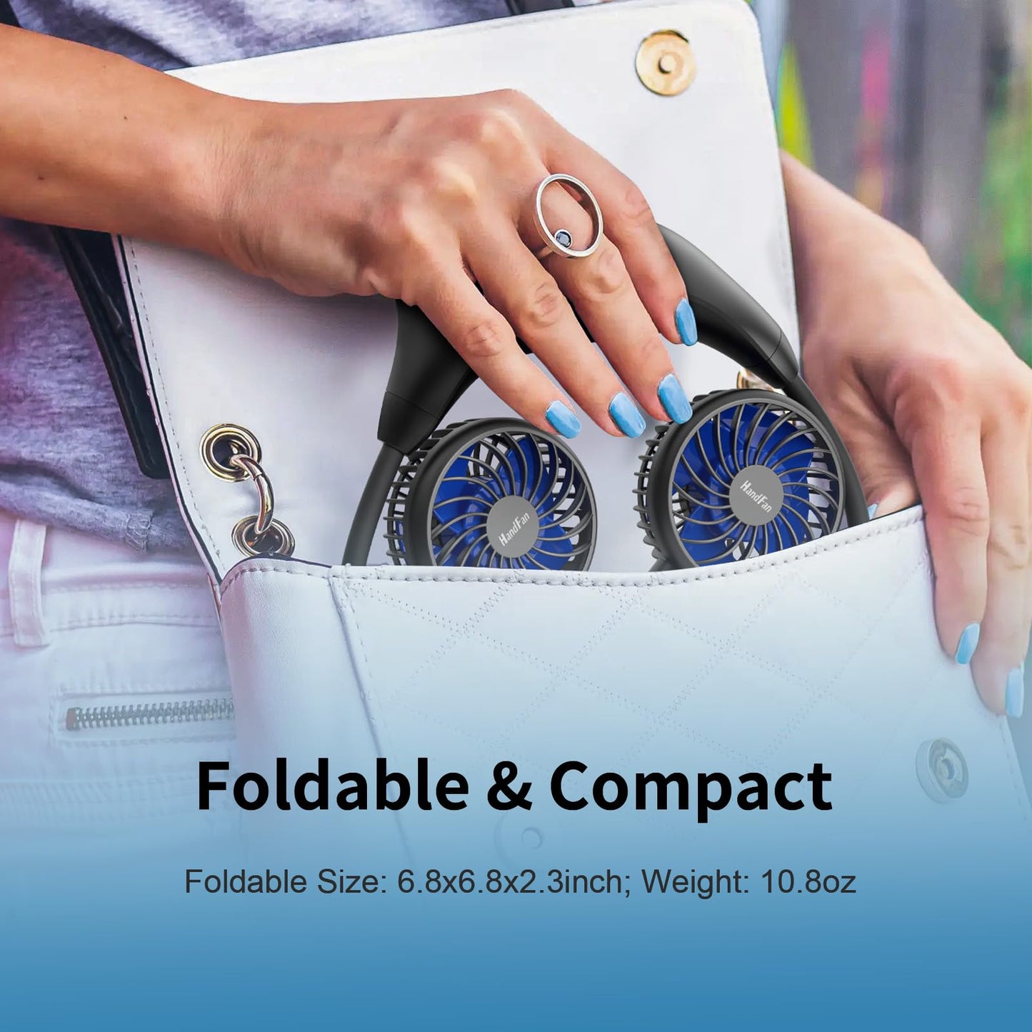 HandFan 10000mAh Portable Neck Fan Rechargeable, 48Hrs Long-Lasted Wearable Personal Fans, Hands Free Necklace Fans, Hanging Cooling Fan for Travel, Hiking, Fishing, Gifts for Women Men