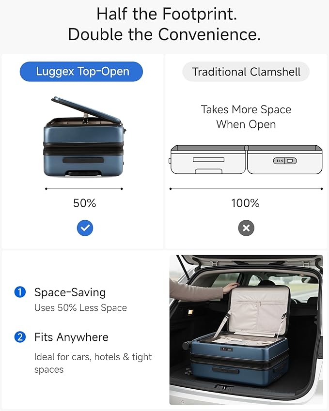 Checked Luggage Top Opening, FLO-Lite Expandable Polycarbonate Hard Shell Suitcase with Wheels(FLT, Blue, 24 Inch, 63L-70L)