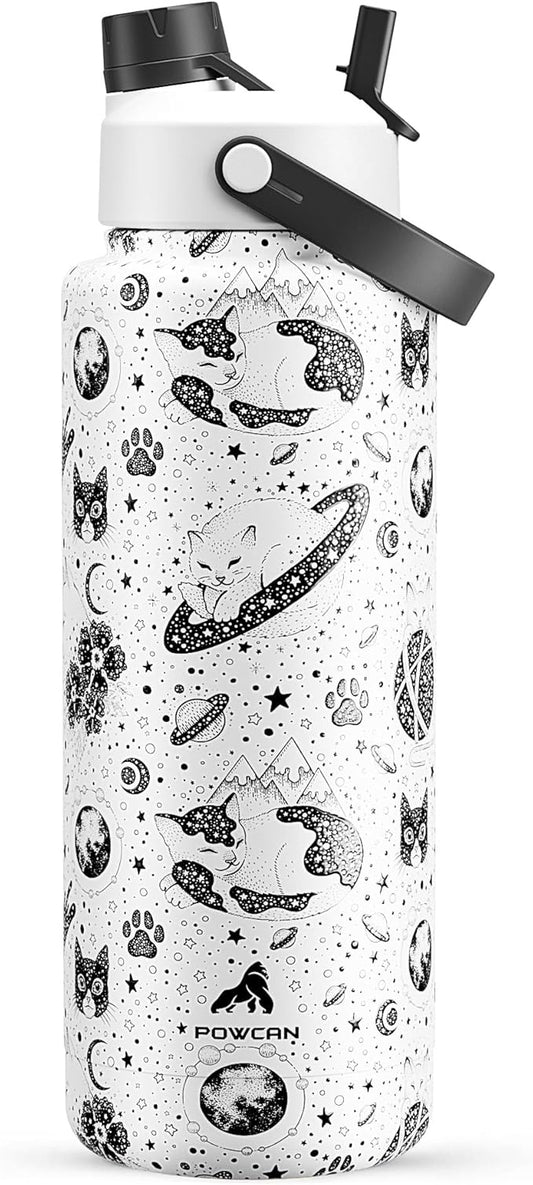 40 oz Insulated Water Bottle with 2-in-1 Straw and Spout Lid, Keep Cold 24H, Leak-Proof, BPA-Free, Double Wall Stainless Steel Water Bottle for Sports, Gym, Travel, and School (Oracle Kittens)