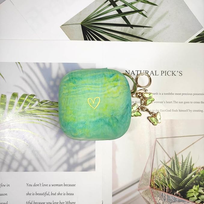 Compatible with Powerbeats Pro, Soft Silicone Case with Gold Heart Pattern for Powerbeats Pro Case with Cute Butterfly Keychain for Girls Women (Camouflage Green)