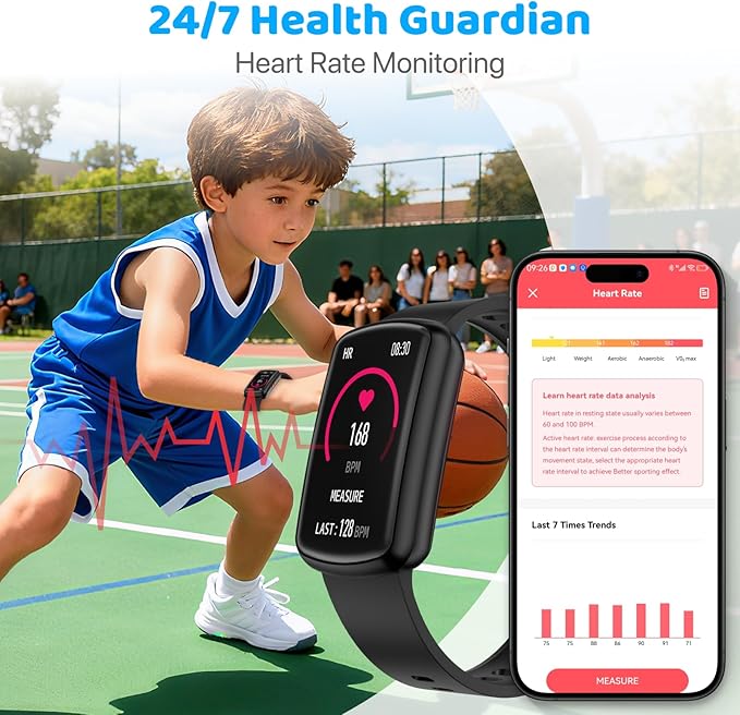 Kids Fitness Tracker Watch for Boys Girls Ages 5-15, Full Touch 1.47" Screen, Activity Tracker, HeartRate and Sleep Monitor, IP68 Waterproof, Pedometer, Puzzle Games (Pink)