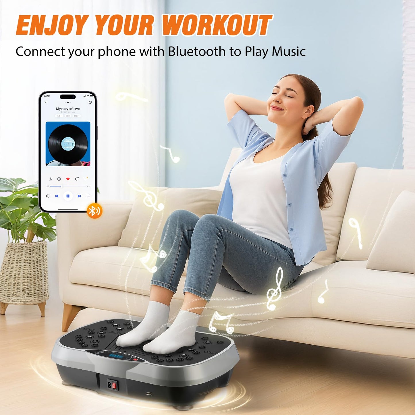 ALSO GO Vibration Plate Exercise Machine, 3 Workout Modes & 120 Level Vibration Platform for Weight Loss/Lymphatic Drainage, 400lbs Capacity Vibration Board with Resistance Bands for Full Body Workout