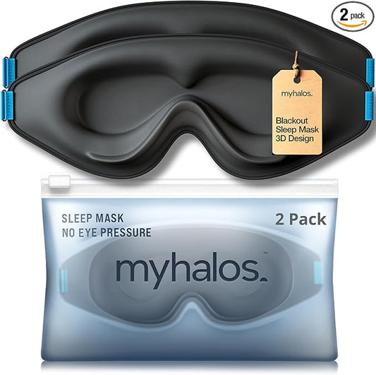 MyHalos® Sleep Masks - Eye Masks for Sleep - 100% Blackout Sleeping Masks for Women, Men & Side Sleepers - 3D Sleeping Eye Masks for Zero Pressure - Award Winning Design, Eyelash Friendly & Breathable