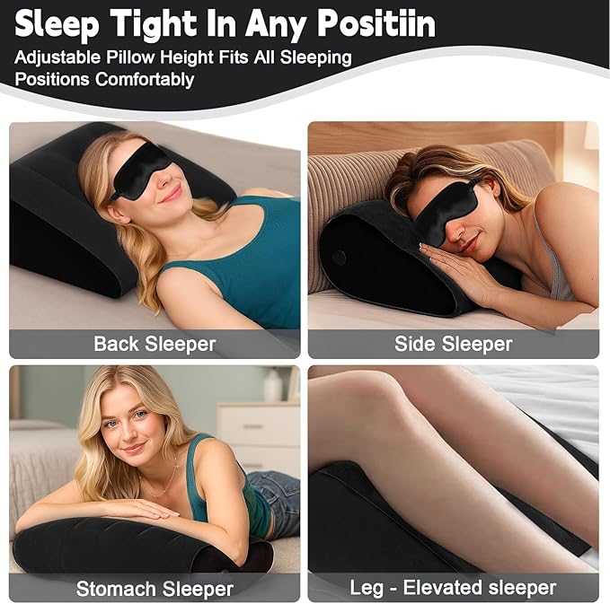 TheClover Travel Wedge Pillow for Sleeping - Leg Elevation, Use in Bed Back Support,Inflatable Wedge Pillow for Sleep Apnea, Portable Travel Triangle Pillow, Camping, Fast Inflating Deflation (Blue)