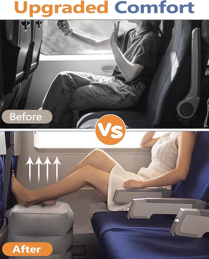 YSJILIDE Inflatable Travel Foot Rest Pillow, Travel foorest Pillow for Kids/Adults, Adjustable 3 Layers Height Leg Rest Pillow, Great for Living Room, Train, car (2 Pack)