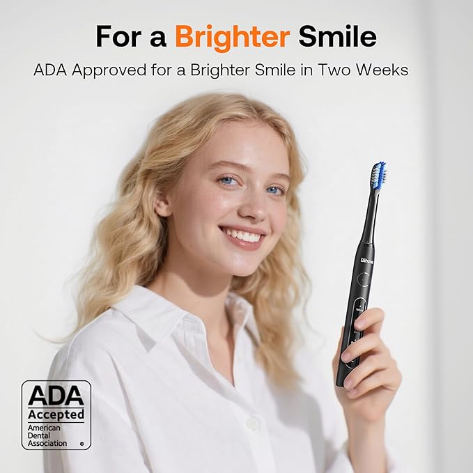 Bitvae ADA Accepted Electric Toothbrush, Travel Toothbrush Rechargeable for Adults and Kids, 60-Day Battery, 5 Modes, 8 Heads, Portable Travel Case & Holder, Shadow Black