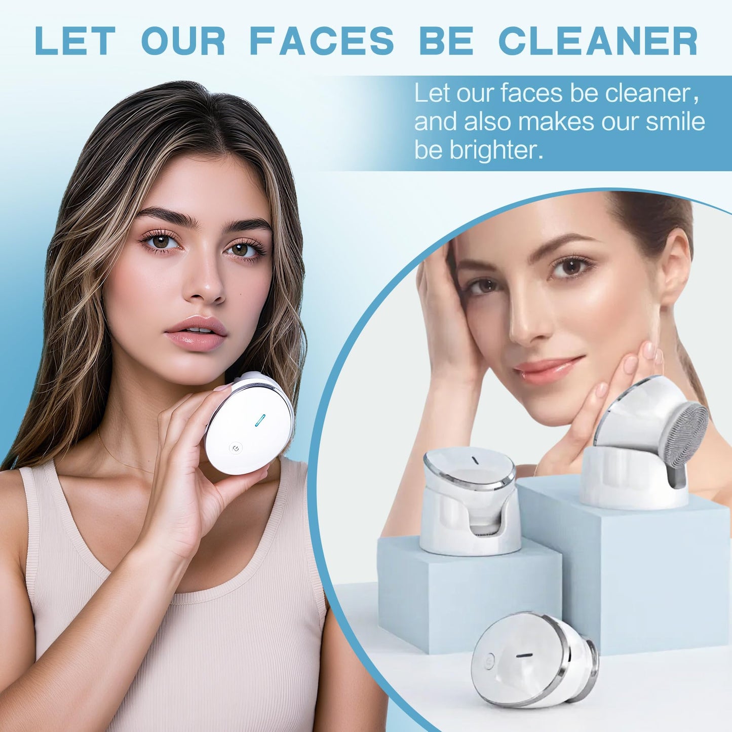 KmaxShip Face Scrubber, Exfoliate Face Brush, 2 in 1 Electric Vibration & Heated Face Scrubber for Cleansing & Massage, Suitable for Sensitive & Acne-Prone Skin, 5 Speed for Deep Facial Cleansing