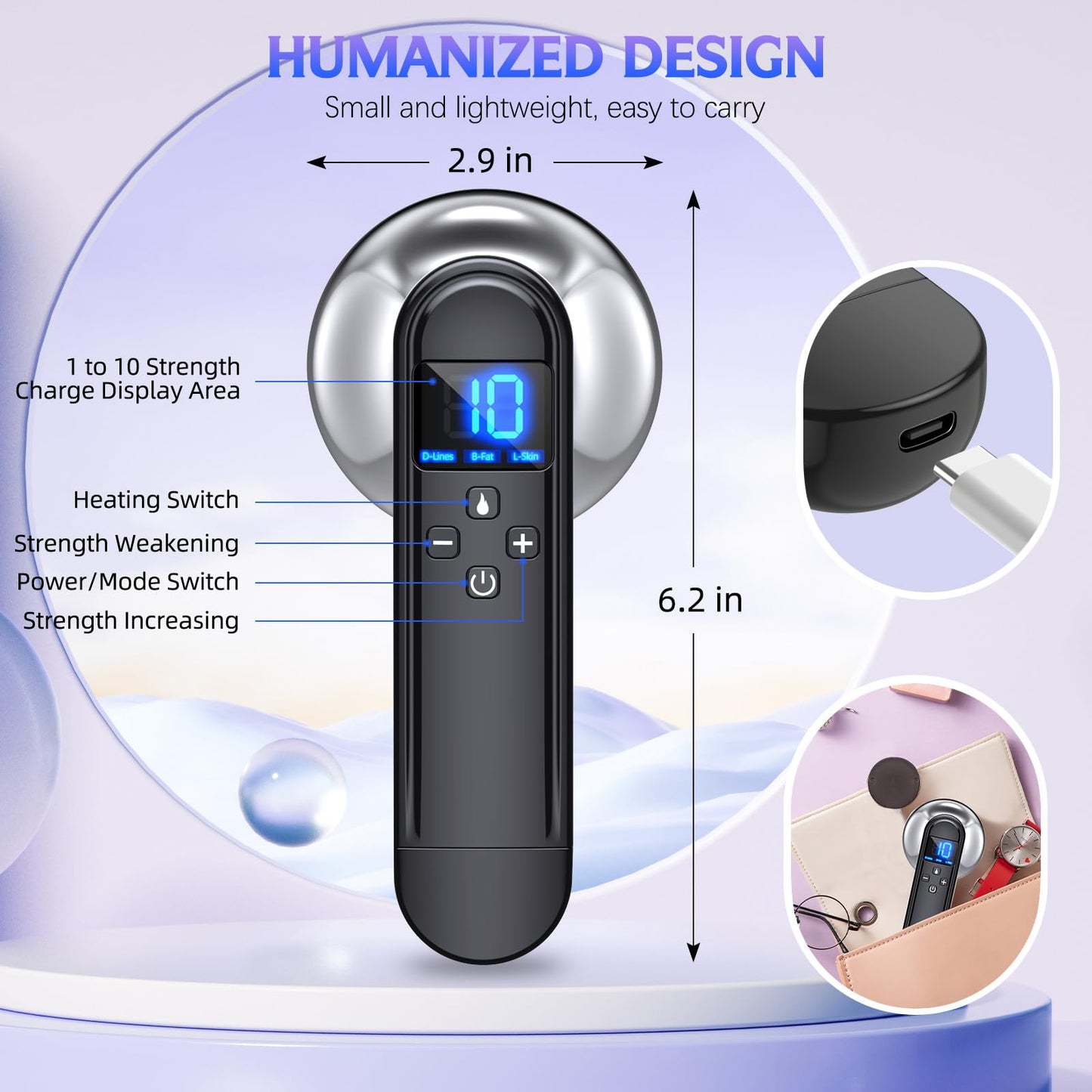 Body Sculpting Machine - Professional Handheld Cordless Cellulite Massager - Suitable for Belly, Neck, Legs, Hip, Arms