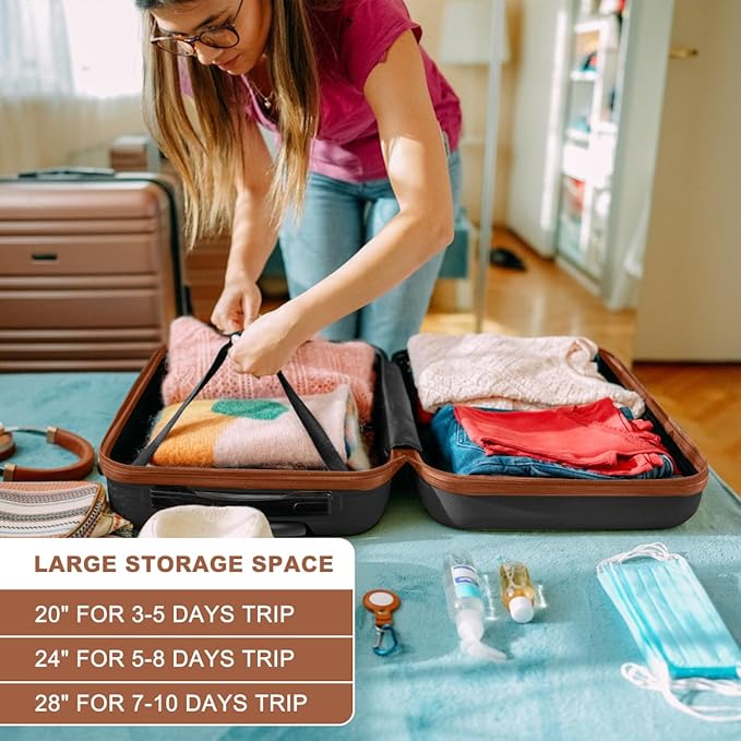 Kono 28 Inch Luggage Expandable Suitcase Lightweight with Spinner Wheels TSA Lock Hardside Large Checked Luggage Durable Rolling Suitcase Apricot Black