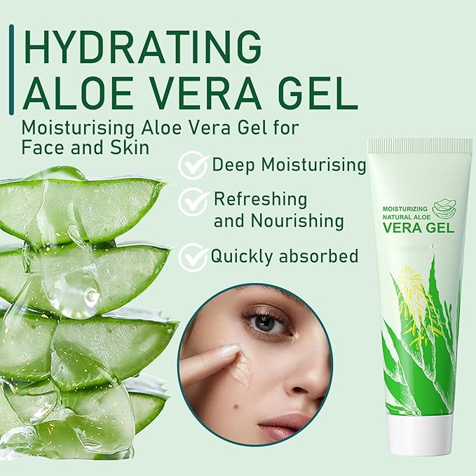 8PCS Aloe Vera Gel for Face & Body,Hydrating Travel Size Pure Aloe Vera Gel Face Moisturizer for All Skin Type,No-sticky Long Lasting Refreshing Moisturizing Fast Absorbing Aloe Cream Gel,1.05 oz(E)