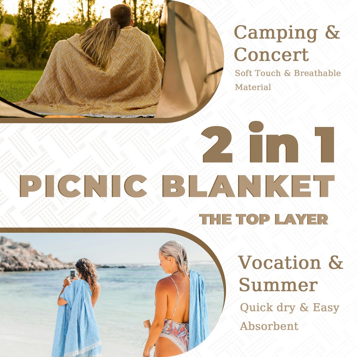 Genovega 2 in 1 Extra Large 80"* 80" Rug Picnic Waterproof Outdoor Beach Blanket Foldable Camping Mat Summer Camp Equipment Honeymoon Stuff Hawaii Essentials Hunting Accessories Car Set Women Gifts
