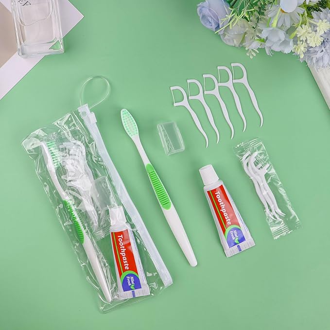 5 Set Disposable Toothbrushes with Toothpaste,5-in-1 Personal Care Travel Toiletries Sets Bulk Toothbrushes with Toothpaste and Floss,Comb,Cover Toothbrush Kit for Homeless,Hotel,Charity