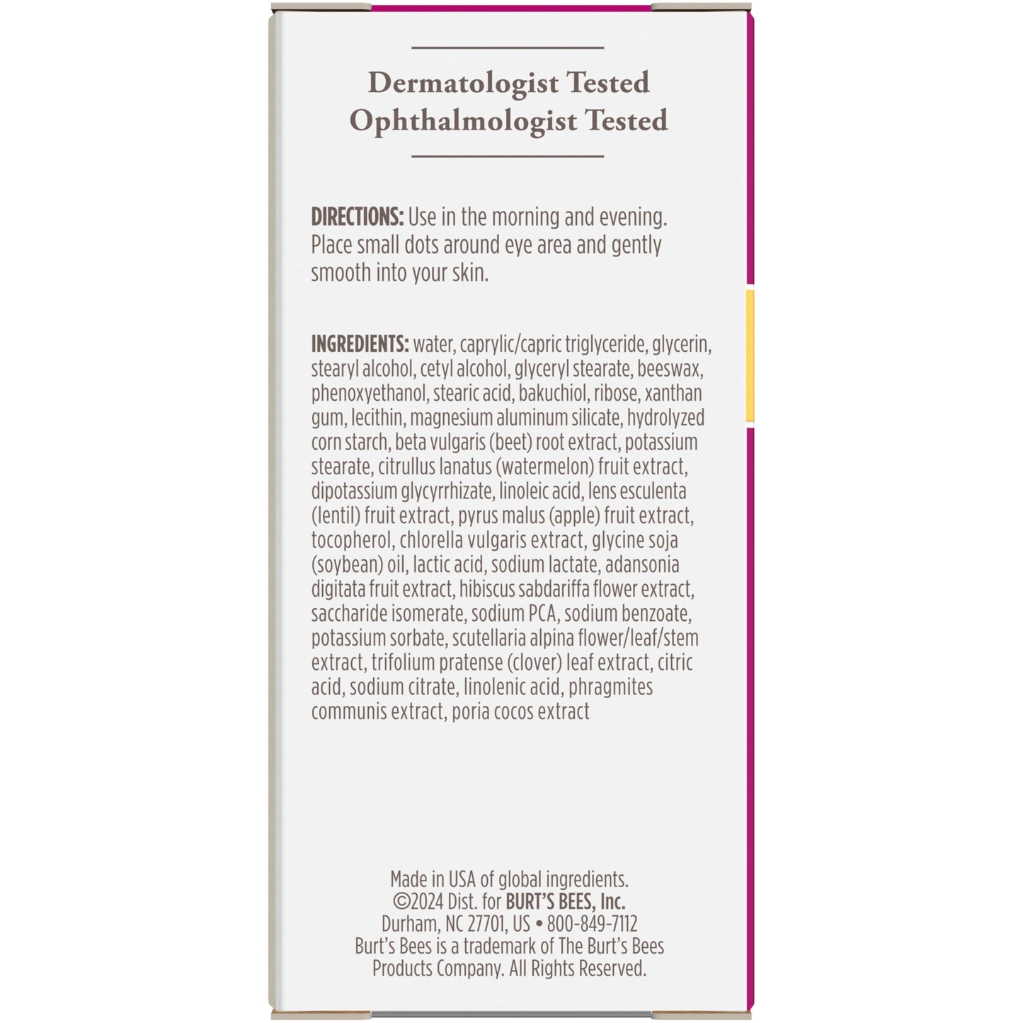 Burt's Bees Renewal Firming Eye Cream With Natural Retinol Alternative, Reduces Appearance of Lines, Wrinkles, Under-Eye Circles and Crow's Feet, 99 Percent Natural Origin Skin Care, 0.5 oz. Bottle