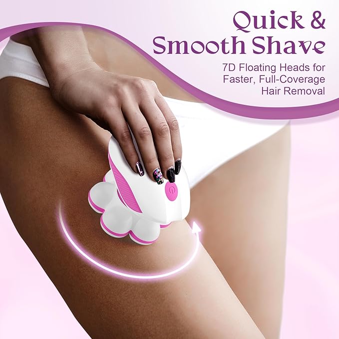 7D Electric Razor for Women: Full-Body Shaver for Legs & Face – Waterproof Wet/Dry Use with LED Light & Travel Cover – Smooth Close Bikini Shaver (Pink)