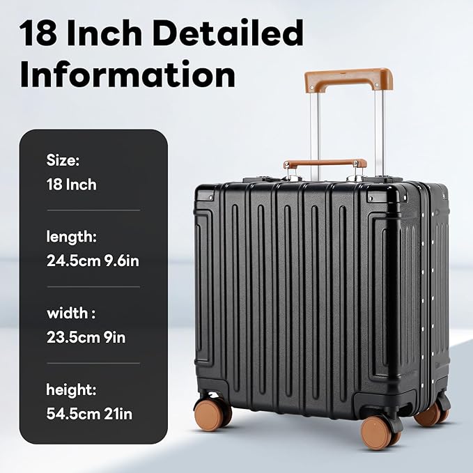 18 Inch Carry On Luggage Suitcase Locks TSA Approved Hardside Lightweight Suitcase with Cup Holder TSA Lock Carry On Luggage with USB Port Phone Holder Suitcases with 360° 8 Double Spinner Wheels