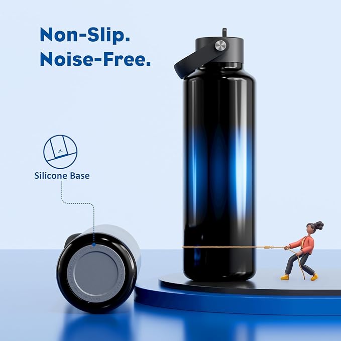 24 oz Water Bottle with Handle for Men: Spill Proof Lid with Straw, Flex Cap, Cold for 24 Hrs, Hot for 10 hrs, Vacuum Stainless Steel Thermos for Walking, Hiking, Travel, Sport, Gym (Twilight Night)