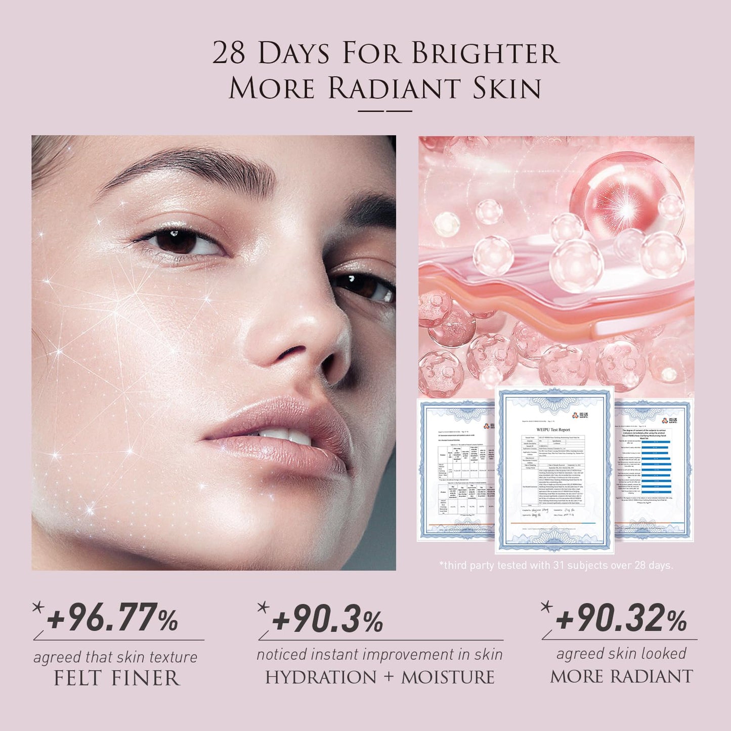 GELLE FRERES Rose Hydrating Soothing Facial Spa Masks, for Dry Skin, 7Packs, Repairing Calming Moisturizing Facials, for All Skin Types