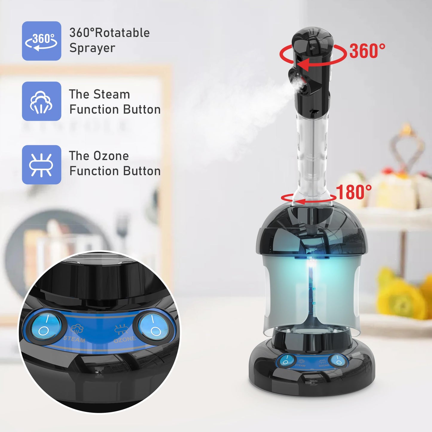 Kingsteam Facial Steamer - Ozone Steamer with Extendable Arm - Professional Nano Ionic Facial Steamer for Deep Cleaning - Portable for Personal Care Use at Home or Salon