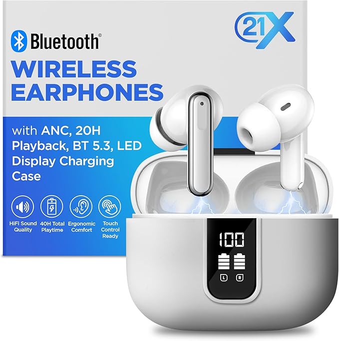 Bluetooth Earbuds with ANC, HiFi Sound, 20H Playback, LED Display Case, BT 5.3, Touch Control, IPX4 Waterproof, True Wireless Earphones for TV, Phone, Laptop – iOS & Android Devices Compatible