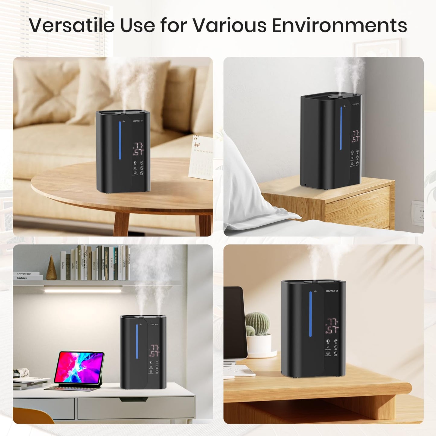 OGACFO 5L Cool Mist Humidifiers for Bedroom Large Room, Top Fill Ultrasonic Smart Air Humidifier for Baby & Plants with Essential Oil Diffuser, 50H Runtime 28 dB Quiet Baby Humidifier