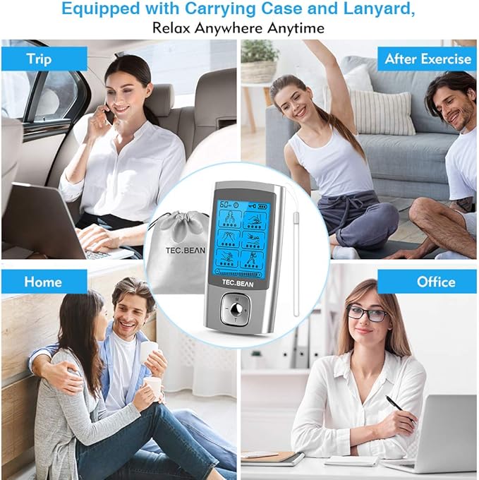 24 Modes Tens Unit Muscle Stimulator, Rechargeable Tens Machine with 8 Electrode Pads (American Gel), Electric Pulse Massager for Pain Relief Therapy(Silver)