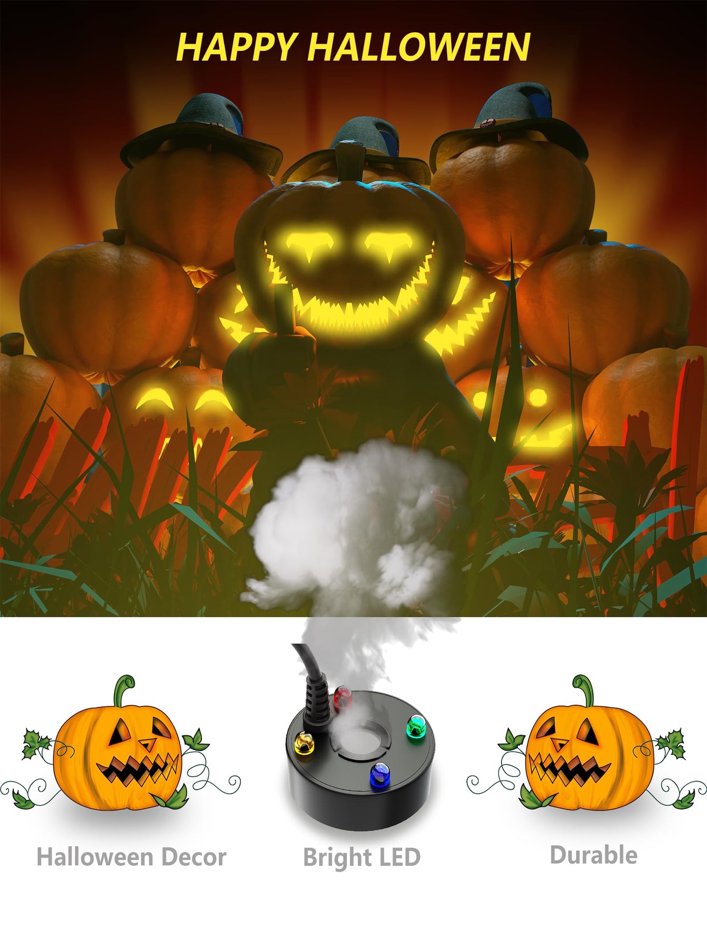 alizzy USB Plug 4 Ultrasonic Mist Maker with Super Upgraded Splash Guard, Indoor Fountain Water Feature Halloween Cauldron Mini Fog Machine, Air humidifier Portable Reptile Fogger