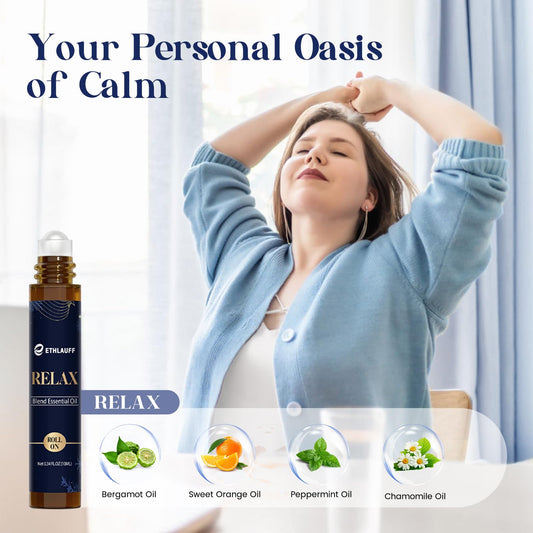 Ethlauff Essential Oil Roller Set, (Sleep, Relax, Happiness) Aromatherapy Roll On for Body Skin Care, Home - Natural Aromatherapy Gift, Relaxtion Gift, Stress Relief Gift for Women and Men